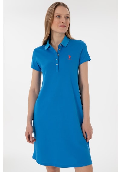 U.S. Polo Assn. Kadın Saks Polo Yaka Mini Boy Örme Elbise 50280038-VR045