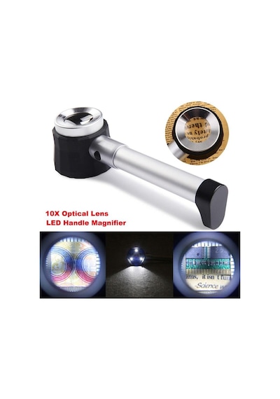 10X Optik Ölçekli Metal El Büyüteç Cam Lens 3 Led Işıklı Fermuarl N11.835