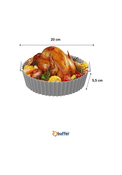 Buffer Renkli Isıya Dayanıklı Yıkanılabilir Silikon Fırın Ve Airfryer Yuvarlak Pişirme Matı 20 Cm 11