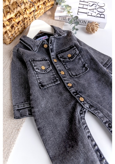 Babymod Esnek Erkek Bebek Kot Tulum 100% Cotton Füme