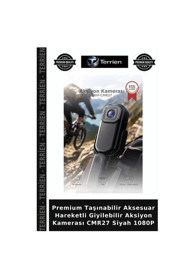 Premium Taşınabilir Aksesuar Hareketli Giyilebilir Aksiyon Kamerası Cmr27 Siyah 1080p