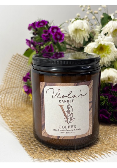 Violas Candle Amber Renk Cam Kavanoz Kahve Kokulu %100 Soya Wax Mum Beyaz