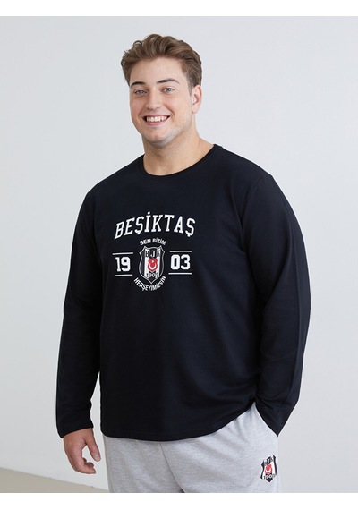Lc Waıkıkı Siyah Büyük Beden Beşiktaş Baskılı Erkek Pijama Takımı
