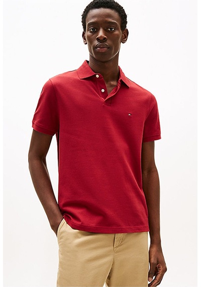 Tommy Hilfiger Erkek Dokuma Polo Yaka Kısa Kol Günlük Kırmızı T-shirt-15569 Regatta Red