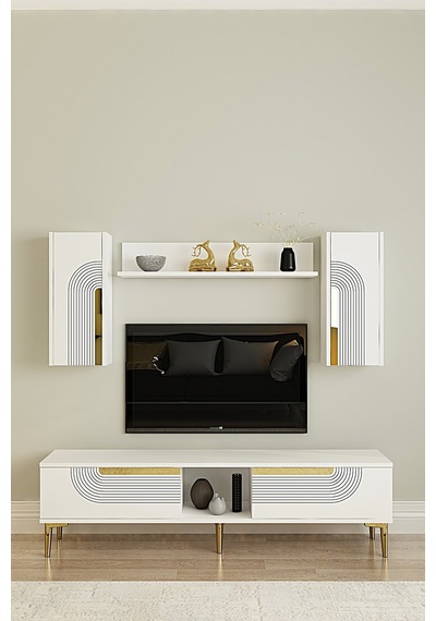 Tvr1502bg Meyra Tv Ünitesi Takımı Beyaz-gold 150cm Beyaz - Altın