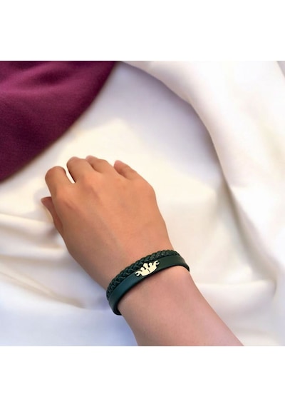Archin I Harfine Özel Taç Figürlü 14 Ayar Altın Plakalı Doğal Koyu Yeşil Derili Hediye Bileklik-641harf I Archin I Harfine Özel Taç Figürlü 14 Ayar Altın Plakalı Doğal Koyu Yeşil Derili Hediye Bileklik-641harf I