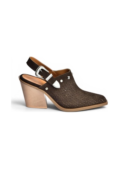 Fox Shoes Y654329102 Kahverengi Hakiki Deri Süet Zımba Detaylı Western Topuklu Ayakkabı