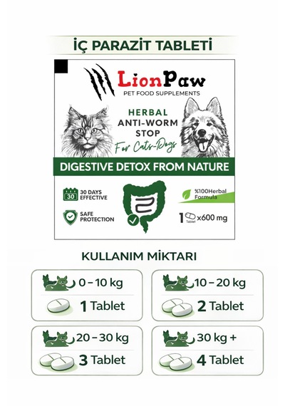 2'li Set 1-10 Kg Köpekler Için Bitkisel Iç Tablet Dış Ense Bitkisel Damla Seti - 1 Damla 1 Tablet