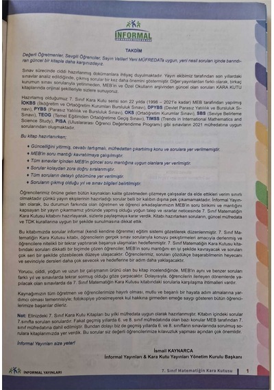 Informal Yayınları 7. Sınıf Matematiğin Kara Kutusu Çıkmış Soru B