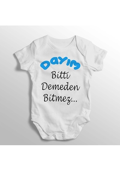 İmaj Tuğbababy Dayım Bitti Demeden Bitmez Yazılı Baskılı Bebek Zıbını Beyaz