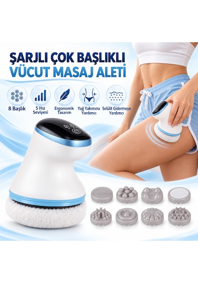 Yasomi Pl-691 Şarjlı Çok Başlıklı Selülit Gidermeye Özel Cihaz Cilt Sıkılaştırıcı Yağ Yakma Cihazı Beyaz