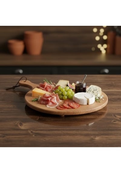 Ayaklı Akasya Sunum Tabağı Ve Servis Tahtası 40x30 Cm Doğal Ahşap Modern Peynir, Şarküteri, Pizza Ve Kahvaltı Tahtası Saplı Ve Yükseltilmiş Ayaklı Sunumluk 15cm