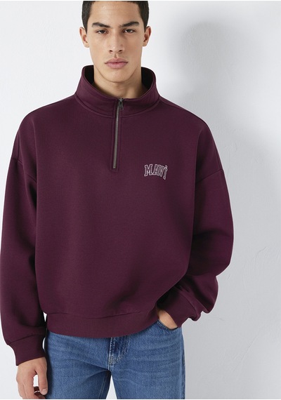 Mavi - Mavi Logo Baskılı Yarı Fermuarlı Bordo Sweatshirt 0s10208-70434 Bordo