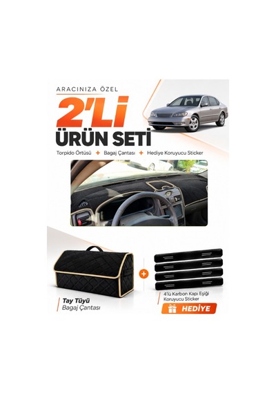 Infınıtı İ30-i35 1998-2000 Uyumlu Torpido Örtüsü + Tay Tüyü Bagaj Çantası + Sticker - Siyah Bej