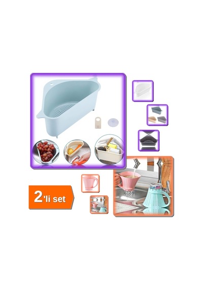 Süzgeçli Köşe Kenar Lavabo Süzgeci + Sürahi Şeklinde Pirinç Yıkama Süzgeci - 2li Set P6m0e4 Plastik Diğer