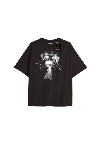 Flood Of Style Siyah Oversize T-shirt Çizim Köpek Özel Tasarım