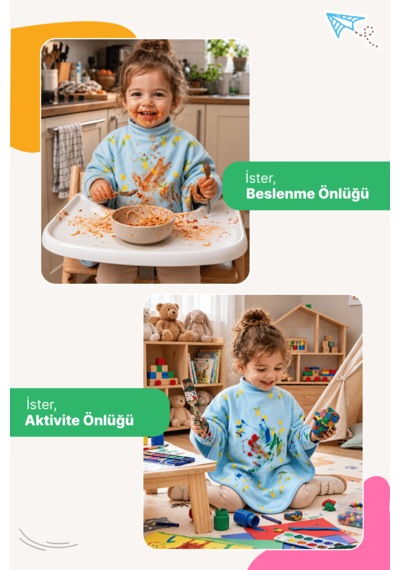 Reyo 6 Ay-6 Yaş Uzun Kollu Bebek Mama Önlüğü, Çocuk Aktivite Önlüğü, Pamuklu,su Geçirmez - Limon Sorbe