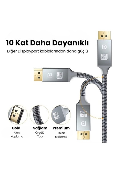 8k Displayport Kablosu Dp 1.4 1.5 Metre