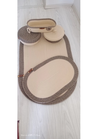 Banyo Paspas Ve Sepet Takımı Tres Kordonlu Şık Ve Dayanıklı Set Çok Renkli