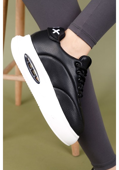 Markasende Erg Kadın Siyah Beyaz Air Kalın Tabanlı Sneaker Rahat Spor Ayakkabı Deri Görünümlü Siyah Markasende Erg Kadın Siyah Beyaz Air Kalın Tabanlı Sneaker Rahat Spor Ayakkabı Deri Görünümlü Siyah