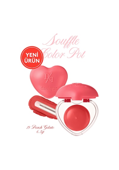 Dasique Kalp Tasarımlı Yoğun Pigmentli Köpük Yapılı Kadife Bitiş Sunan Ruj Souffle Color Pot 19 Peach Gelato 19 Peach Gelato
