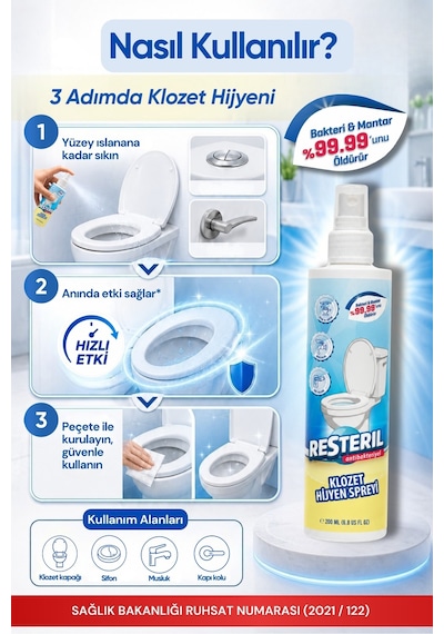 Klozet Temizleyici Hızlı Etkili Dezenfektan Sprey Klozet Kapağı Temizleyici Alkolsüz Hipokloröz Asit Tuvalet Koku Giderici 200 ML