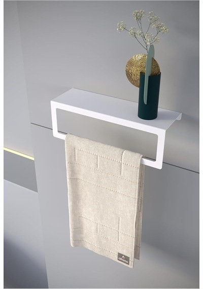 Metal Raflı Havlu Tutacağı Modern Raflı Duvar Tipi Banyo & Mutfak Havlu Askısı - Beyaz Diğer