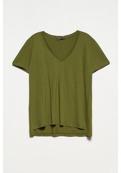 Kadın Haki V Yaka Basic T-shirt 3470 Haki