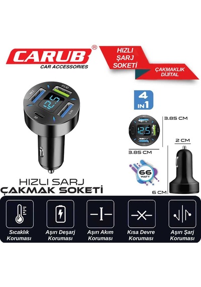 Hızlı Sarj Cihazı 4 Lü Dıjıtal Çakmaktan