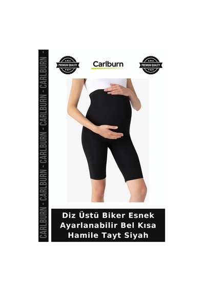Carlburn Özel Üretim Diz Üstü Biker Esnek Ayarlanabilir Bel Kısa Hamile Tayt Siyah Giyim Gündelik Ev Giysisi