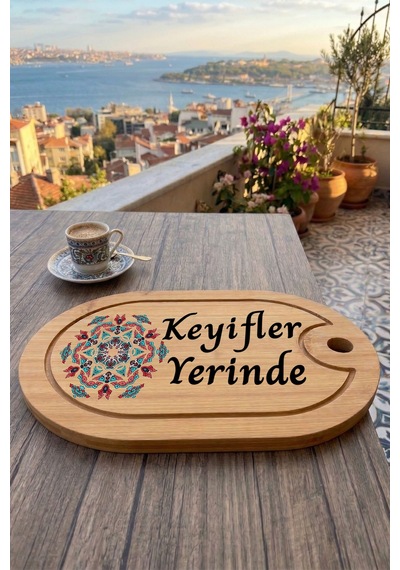 Kahve Keyfi Temalı Afilli Kahve Sunum Tablası Figür 6