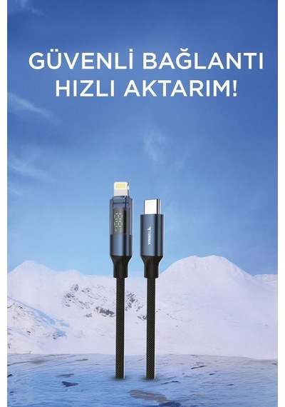Torima U22 Type-c To Lightning 27 W Led Ekranlı Dayanıklı Örgü Hızlı Şarj Kablosu Siyah