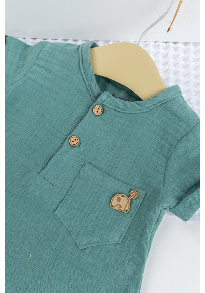 Babymod Erkek Bebek Müslin %100 Pamuk Şortlu Yazlık Tulum Yeşil