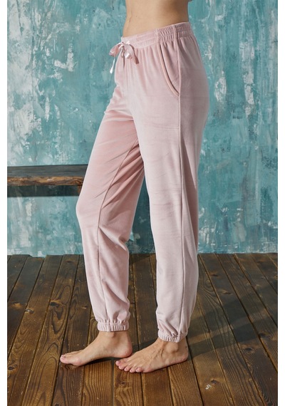 Mihra Kadın Tek Alt Pijama Kadife Kışlık Pembe