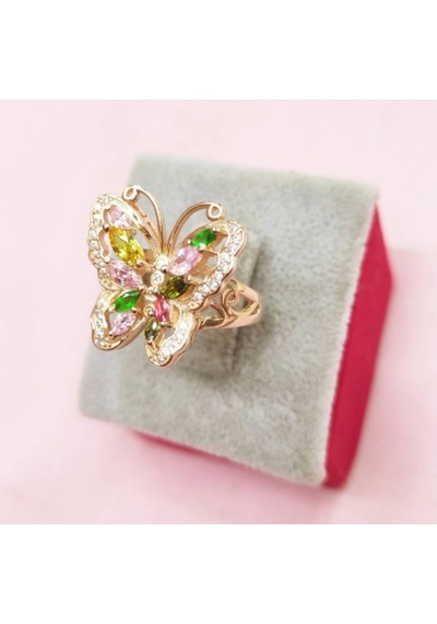 Oriental Kuyumculuk Jewellery Renkli Baget Taşlı Gümüş Kelebek Yüzük Rose