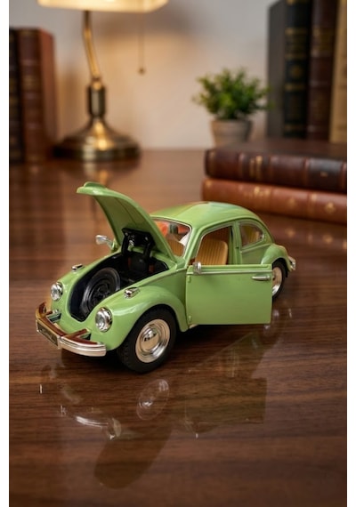Nostaljik Vosvos Oyuncak Araba - 17cm Büyük Boy - Sesli Işıklı Ve Sürtmeli - Yeşil Model Araba Çok Renkli