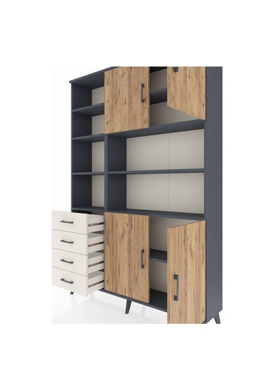 Arges Dolap 9 Raflı 4 Çekmeceli 4 Kapaklı 132x30x195 Antrasit... Antrasit
