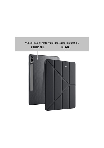 Lexroo Samsung Galaxy Tab S9+ Fe Plus 12.4 İnç Uyumlu Smart Kılıf, S Pen Kalemlikli, Trifold, Esnek Tablet Kılıfı