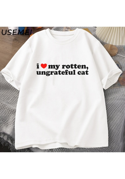 Flood Of Style Ben Çürümüş Rotten Kedi T-shirt Erkek Giysileri Seviyorum Komik Sevimli Meme Kedi T Shirt Yaz Beyaz