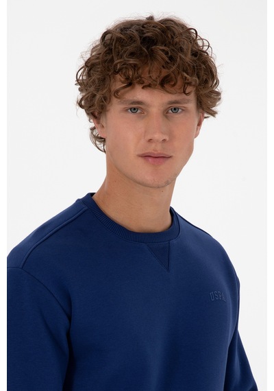 U.S. Polo Assn.  Erkek Comfort Fit Bisiklet Yaka Şardonlu İndigo Basic Sweatshirt 50313757-VR028