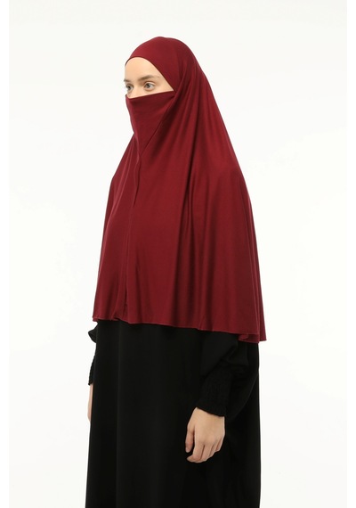 Altobeh Hazır Türban Peçeli Pratik Eşarp Tesettür Nikaplı Hijab - Namaz Örtüsü Sufle 3xl - Bordo Bordo