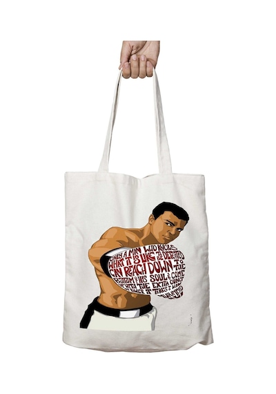 Art Hediye Muhammed Ali Eldiven Yazı İki Tarafı Kalıcı Baskılı Yıkanabilir Çanta Çok Renkli