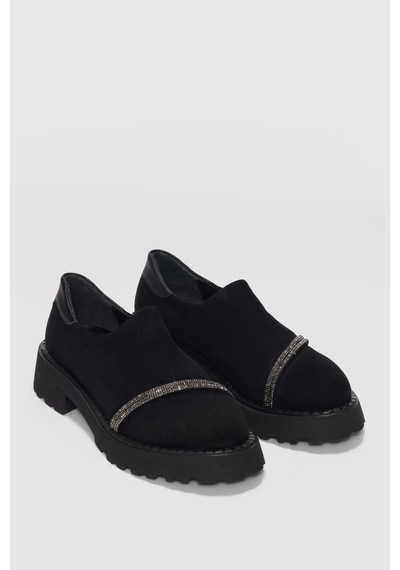 Nivan Ön Taşlı Aksesuar Detaylı Kadın Loafer-siyah Süet