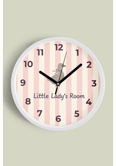 Modern Yazılı Kaz / Ördek Tasarım - '' Little Lady's Room '' Çocuk Odası Duvar Saati - 35cm Beyaz