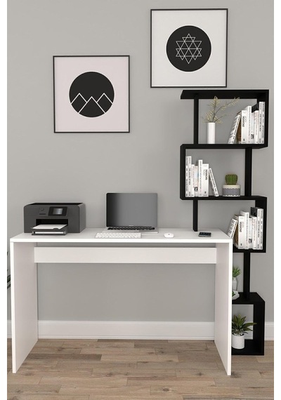 Pratik Kitaplıklı Çalışma Masası Beyaz Siyah 120x50 Diğer