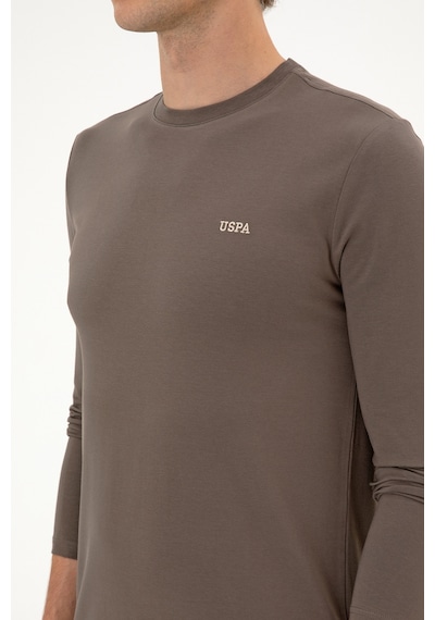 U.S. Polo Assn. Erkek Slim Fit Bisiklet Yaka Vizon Süprem Basic Sweatshirt 50313744-VR052