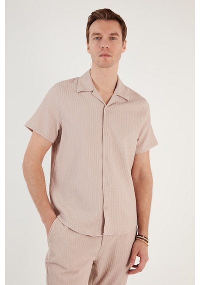 Buratti Apaş Yaka Kısa Kollu Regular Fit Erkek Gömlek Cf24S117842 Taş