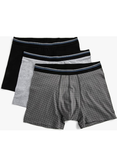 Koton 3'Lü Boxer Seti Ekoseli Pamuklu Gri Desenli 3Slm90039Mk 3Slm90039Mk9D1 Gri
