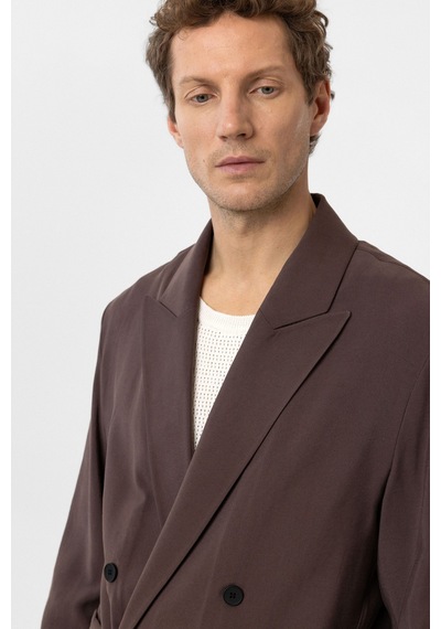 Antioch Relax Fit Diagonel İnce Erkek Blazer Ceket Kahve