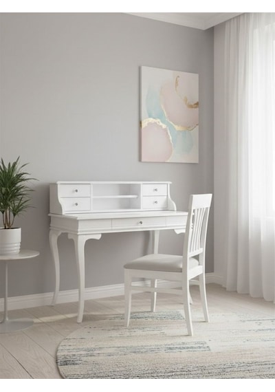 Regis Rustik Still Raflı Ahşap Çalışma Masası 80x125 Beyaz